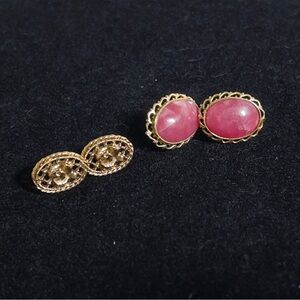 Gold and Pink Rose Earrings Set